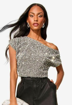 Lipsy SEQUIN SLASH - REGULAR FIT - Pusero - silver