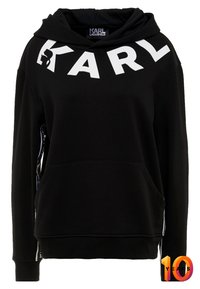 Černá mikina s kapucí z bavlněné směsi, s velkým bílým logem "KARL", bočními zipy a přední kapsou ve stylu klokánka.