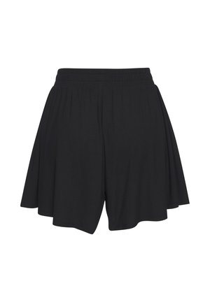 Black loose-fit shorts with elastic waistband and wide leg openings, made from lightweight fabric.