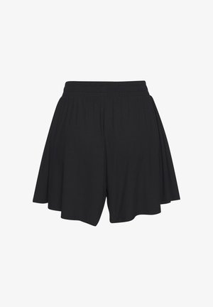 Locker sitzende schwarze Shorts mit elastischem Bund und weitem Beinabschluss, gefertigt aus leichtem Stoff.