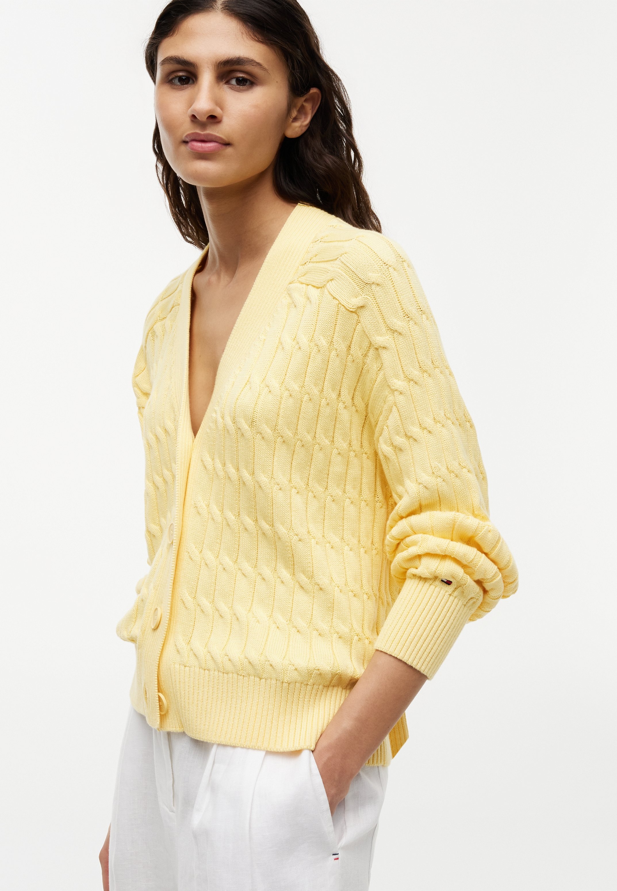 Tommy Hilfiger CABLE V NECKK CARDI - Cardigan - citronella/yellow