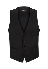 Svart vest med V-hals, fem knapper og to frontlommer. Glatt tekstur, skreddersydd design og subtile detaljer på innersiden.