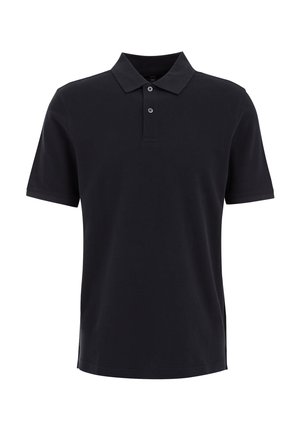 Polo shirt bărbați de culoare bleumarin închis. Mâneci scurte, placket cu trei butoane, guler tradițional, material fin din bumbac, croială ajustată.