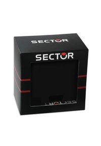 Schwarze Verpackungsbox mit einem transparenten Fenster, verziert mit roten Akzenten und dem deutlich sichtbaren "SECTOR"-Logo auf der Vorderseite.