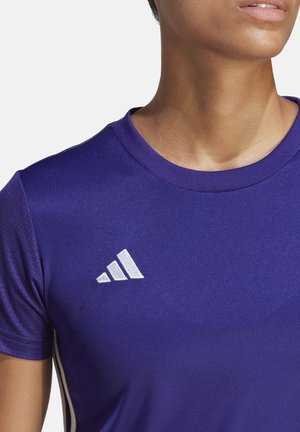 Purple athletic t-shirt with a round neckline, made of a smooth, breathable fabric. Features white Adidas logo on the chest.