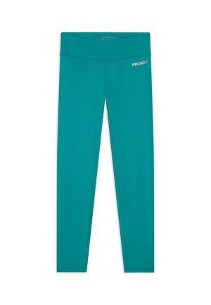 Mallas deportivas de longitud completa en color azul verdoso con una cinturilla ancha y pequeño logo de Freddy en la parte superior del muslo.
