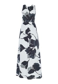 Maxi abito in tessuto leggero con un motivo floreale bianco e nero. Design senza maniche con vita elasticizzata per una vestibilità comoda.