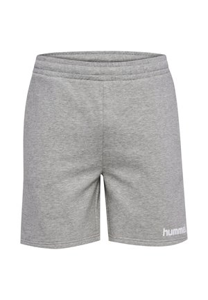 Grijze katoenen shorts met een elastische tailleband, een ontspannen pasvorm en een wit logo detail aan de onderzijde van de linker voorkant.