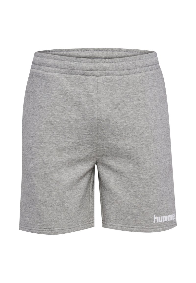 Grå bomullsshorts med resårmidja, avslappnad passform och en vit logotypdetalj på den nedre vänstra framsidan.