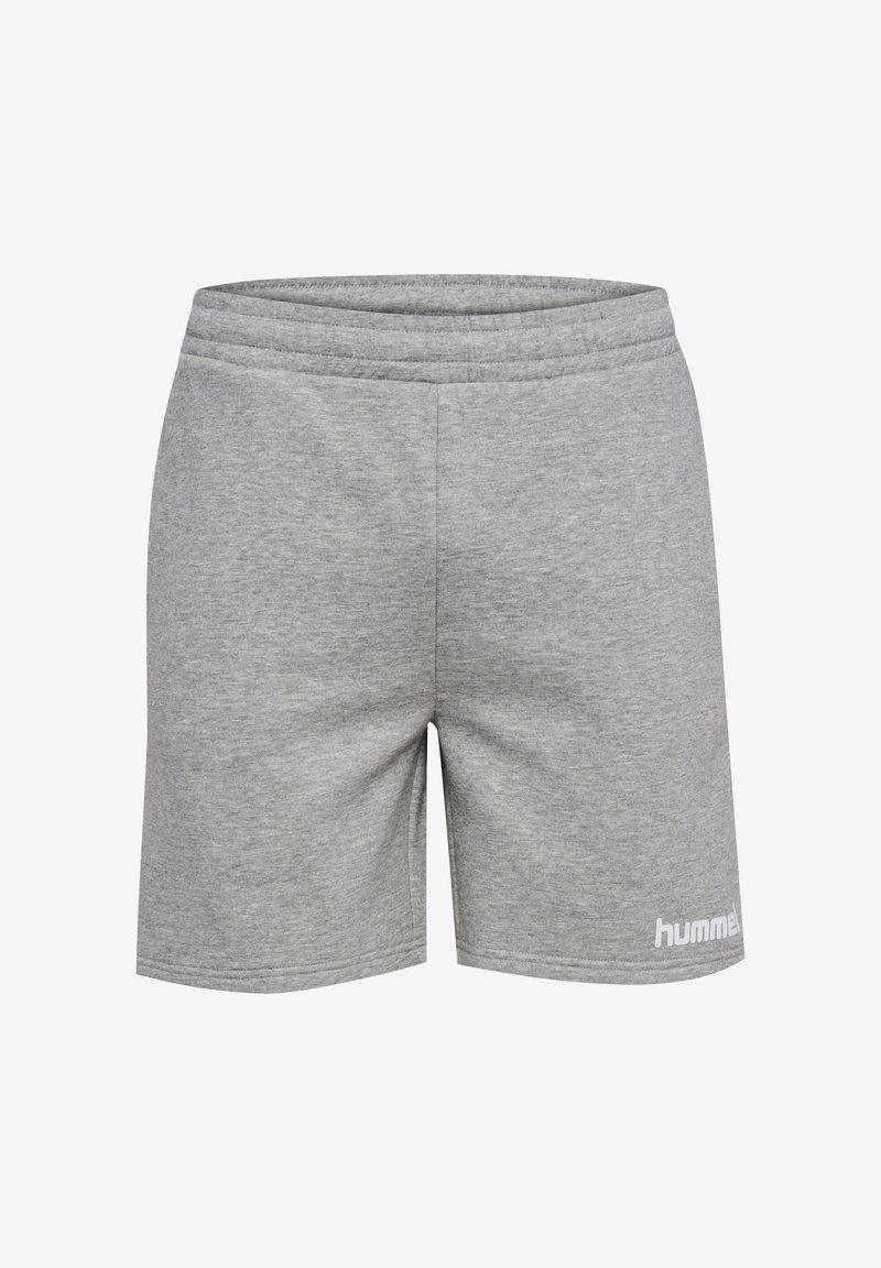 Grå bomullsshorts med resårmidja, avslappnad passform och en vit logotypdetalj på den nedre vänstra framsidan.