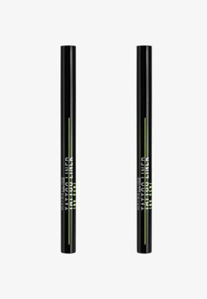 Un stylo eyeliner noir avec une forme cylindrique élancée. Arbore un texte audacieux en blanc et vert néon. Fini lisse et mat à la surface.
