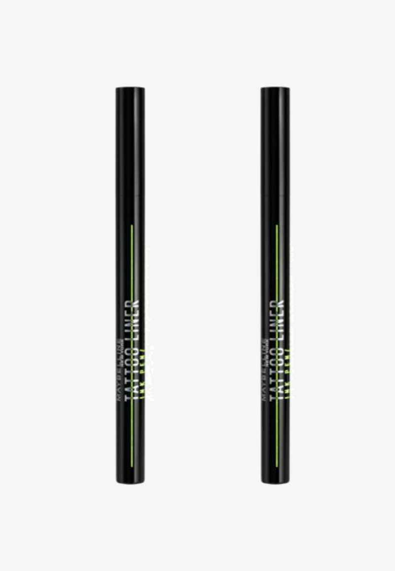 Un stylo eyeliner noir avec une forme cylindrique élancée. Arbore un texte audacieux en blanc et vert néon. Fini lisse et mat à la surface.