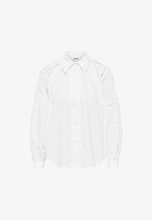 Camisa blanca de botón con un collar clásico, mangas largas abullonadas y un dobladillo recto. Fabricada en suave tejido de algodón.