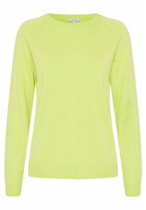 Maglione a manica lunga verde lime con scollatura tonda, polsini e orlo a costine. Tessuto morbido, maglia leggera e design delle maniche a raglan.