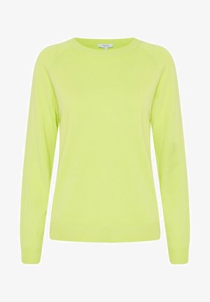 Maglione a manica lunga verde lime con scollatura tonda, polsini e orlo a costine. Tessuto morbido, maglia leggera e design delle maniche a raglan.