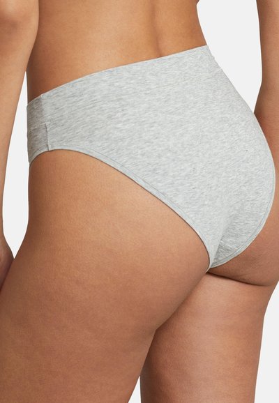 Light gray high-waisted underwear made from soft cotton blend fabric; smooth, seamless design with no visible hardware or accents.