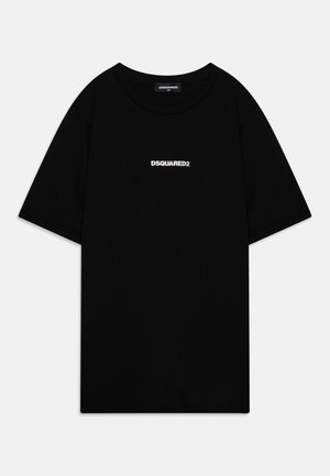 Black cotton t-shirt with short sleeves, featuring the "DSQUARED2" logo in white on the chest, round neckline, and standard fit.