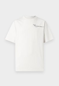 Biała bawełniana koszulka z krótkimi rękawami, okrągłym dekoltem i czarnym nadrukiem na piersi z napisem "Carhartt Work in Progress 1989".