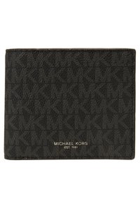 Portefeuille noir Michael Kors avec un motif texturé, logo en relief et design rectangulaire slim. Fini lisse avec des détails de couture.
