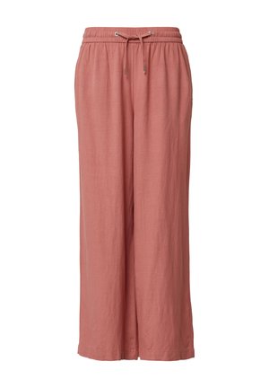 Pantalons larges légers en rose poussiéreux avec une taille élastique et un cordon de serrage. Fabriqués en tissu doux et respirant, présentant une coupe décontractée.