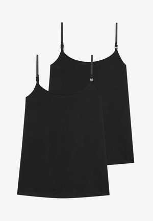 Top in satin nero con spalline regolabili, realizzato in tessuto liscio, caratterizzato da un design semplice e orlo dritto, venduto in confezione da due.