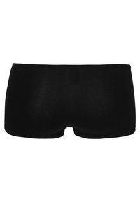 Schwarze Boxer aus glattem Stoff, mit einem elastischen Bund und einem einfachen, nahtlosen Design ohne sichtbare Logos oder Muster.