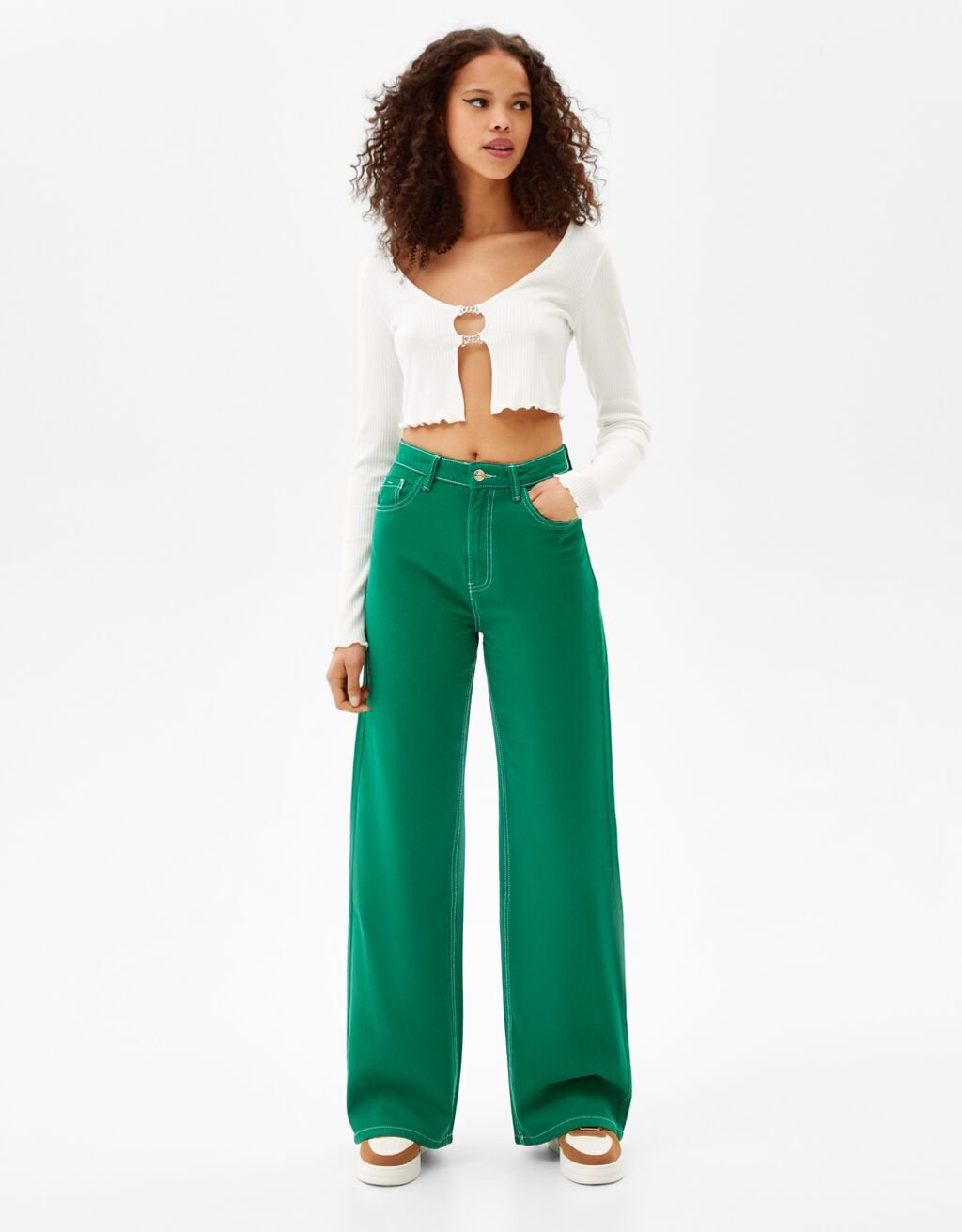 Bershka WIDE LEG - Jeans a zampa - green/verde - Zalando.it