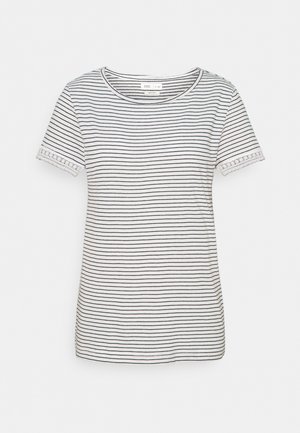 Gestreept t-shirt in wit en zwart, van katoen, korte mouwen met kantafwerking, ronde hals, iets getailleerde snit.