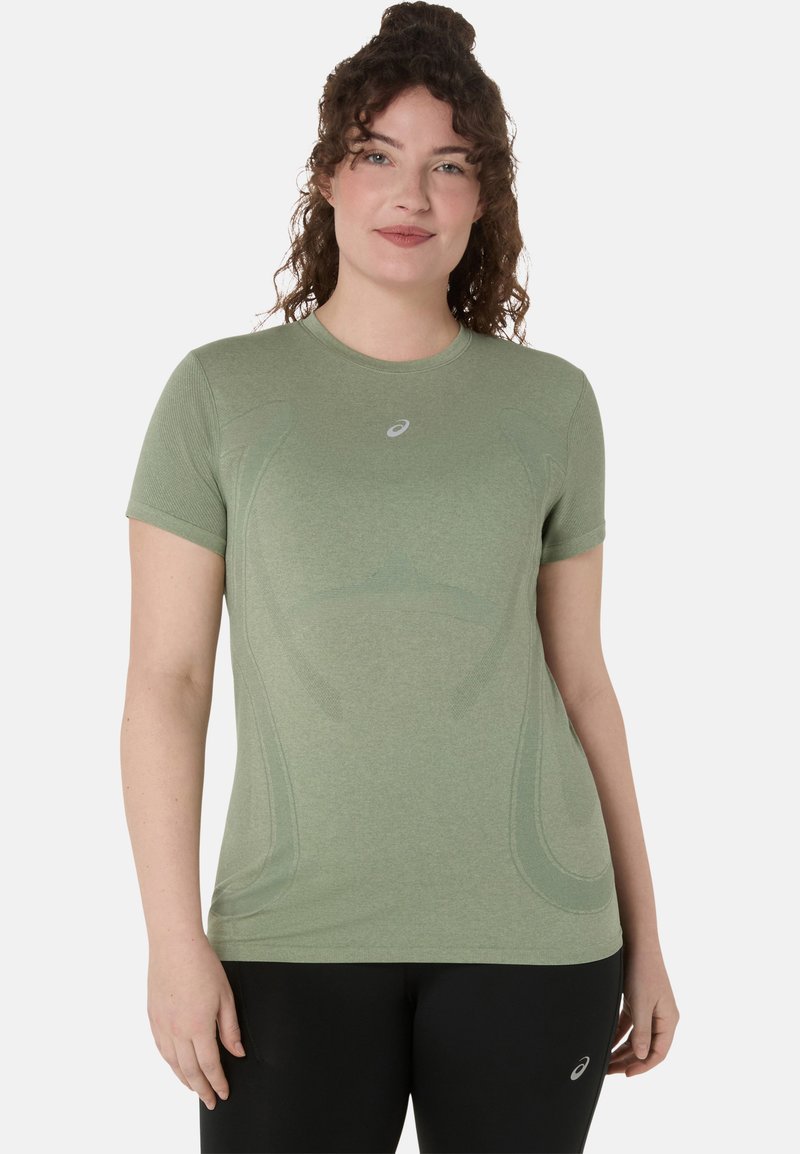 ASICS ROAD SEAMLESS SS ROAD SEAMLESS SS - Triko s potiskem - monument blue whisper green