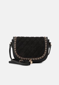 Borsa a tracolla nera trapuntata con design elegante, catena dorata come dettaglio e tracolla regolabile. Realizzata in pelle con finitura testurizzata.