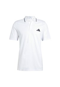 Witte poloshirt van katoen, met een twee-knopen rij, zwarte kraagstrepen en een zwart Adidas-logo op de linkerborst.