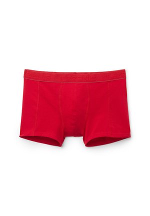 Boxers en coton rouge avec une coupe ajustée, présentant une ceinture texturée avec le nom de la marque "TEZENIS" en relief. Coutures plates et tissu extensible.