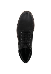 Scarpe stringate in pelle nera con dettagli in cerniera, punta arrotondata, superficie testurizzata e cuciture a contrasto lungo la suola.