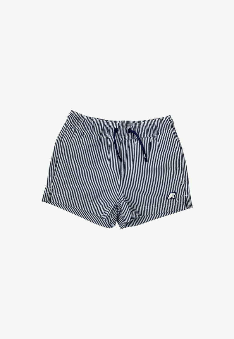 Costumi da bagno a righe blu navy e bianche con vita elasticizzata e coulisse. Presenta un piccolo logo sul lato destro in basso.