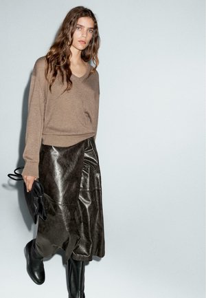 MIDI  - Jupe trapèze - dark brown