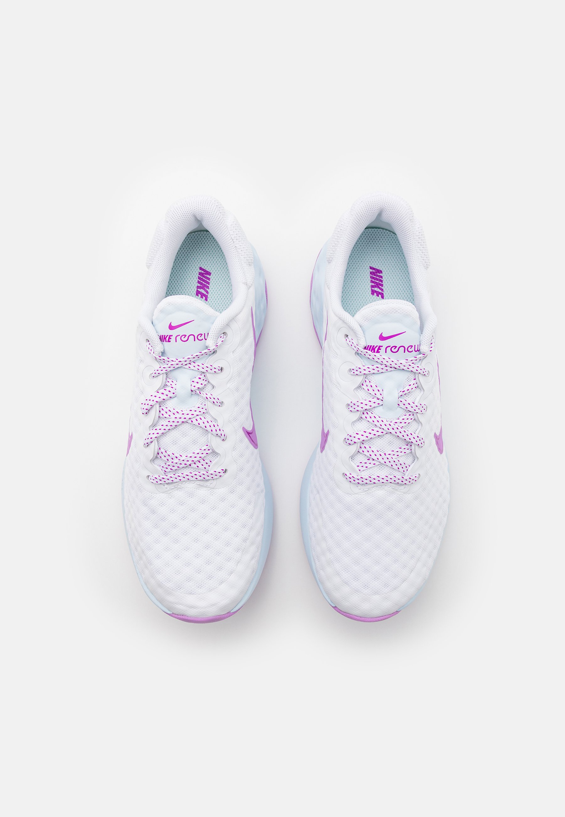 purple and teal tennis shoes