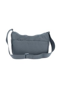 Borsa a spalla in tessuto grigio con design testurizzato, chiusura con zip, tracolla regolabile e tasca posteriore per ulteriore spazio di stoccaggio.