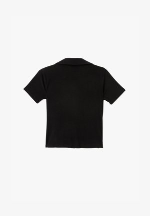 Schwarz kurzärmliges Poloshirt aus weichem Stoff, mit klassischem Kragen und Saumabschluss, ohne sichtbare Muster oder Akzente.