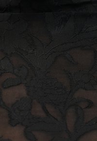 Μαύρο διαφανές ύφασμα με περίτεχνη κεντημένη δαντέλα λουλουδιών που περιλαμβάνει φύλλα και άνθη σε λεπτομερή μοτίβο.