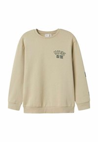 Beige Sweatshirt aus Baumwollmischung. Mit Rundhalsausschnitt, langen Ärmeln und dem Aufdruck "GOD'S NEWS NEW YORK" in dunkelgrün.