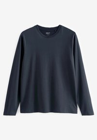 Hosszúujjú, kerek nyakú póló sötét navy kék színben. Simma anyagból készült, laza szabású és címke található a nyaknál.