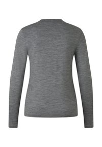Grå langærmet T-shirt med rund hals, der har et tekstureret, meleret mønster og en tætsiddende pasform.