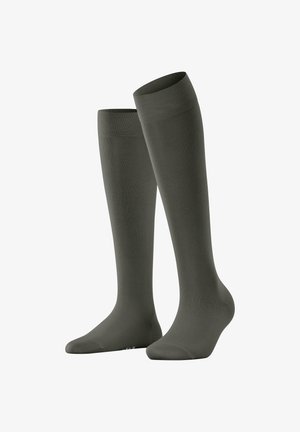 Chaussettes montantes en nylon mélangé vert foncé. Texture lisse, design ajusté, bout renforcé et semelle rembourrée pour plus de confort.