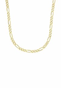 Collana in oro con catena Figaro composta da anelli ovali alternati corti e lunghi su uno sfondo bianco.