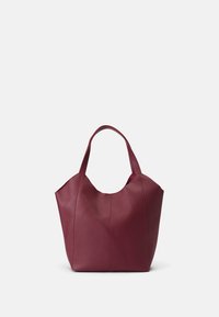 Vinsvarts läder tote-väska med rundad form, dubbla handtag och sömdetaljer. Mjuk textur utan synlig hårdvara eller accenter.