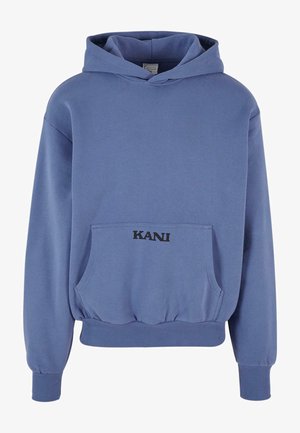 Pehmeast sinisest kangast kapuutsi särk, millel on ees kangaroo tasku ja must tekst "KANI". Ribapitsiga varrukad ja alläär. Lõdvestunud lõige.