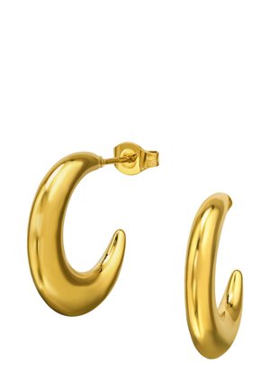 Boucles d'oreilles en or avec un design lisse et incurvé. Chaque boucle d'oreille est dotée d'un système de fermeture à tige pour un port sécurisé. Fini poli et réfléchissant.