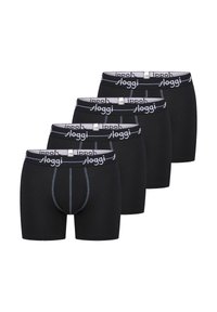 Boxer da uomo in cotone nero con una vita logata bianca. Presentano un design aderente e cuciture a contrasto. Confezione da quattro.