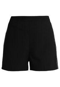 Svarta shorts med en slät yta, utrustade med sidopaneler i mesh och en åtsittande midja, designade för en strömlinjeformad silhuett.