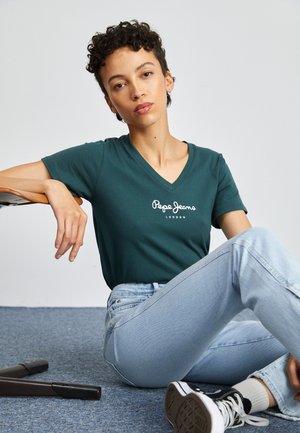 Pepe Jeans Wendy V Neck T-Shirt Donna - Maglietta Basic In Cotone Sostenibile, Vestibilità Regolare Con Scollo A V E Stampa Logo